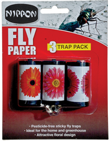 Nippon Fly Papers pack of 3, traditional fly trap packaging close up