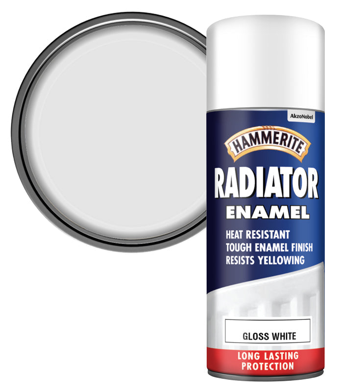 Hammerite Radiator Enamel spray paint aerosol, 400ml, white gloss finish