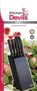 Kitchen Devils Control knife block set with paring, vegetable, small cook's, bread and carving knives