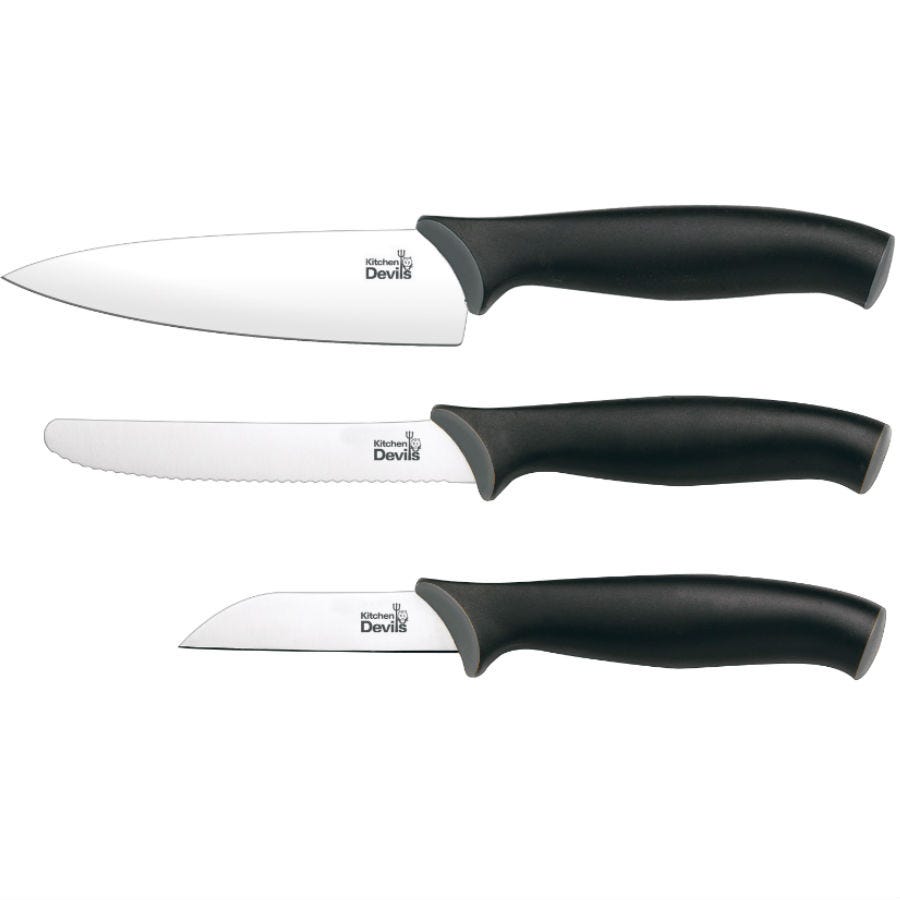 Kitchen Devils Control 3 Piece Knife Starter Set on white background