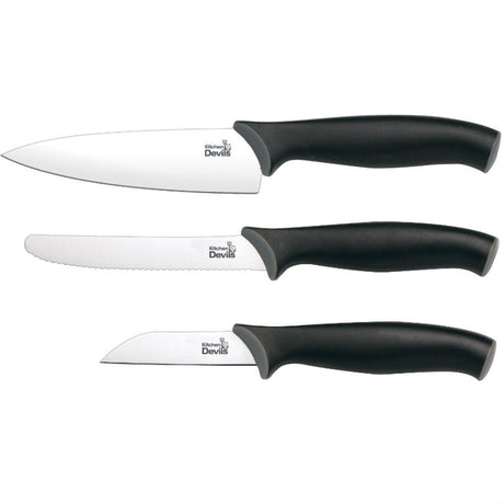 Kitchen Devils Control 3 Piece Knife Starter Set on white background