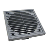 Grey 150mm louvred extractor duct grille mounted on an external wall, showing the angled louvre slats and outer flange