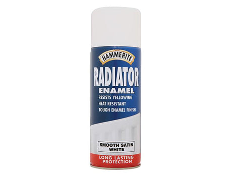 Hammerite radiator enamel satin white spray paint, 400ml aerosol