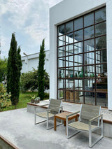 Clean, algae-free patio with furniture after using Patio Magic patio cleaner