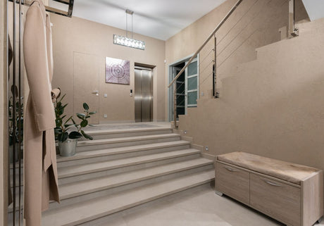 Modern apartment entrance in beige, a coordinating doorway setting for Egyptian Cotton trim paint