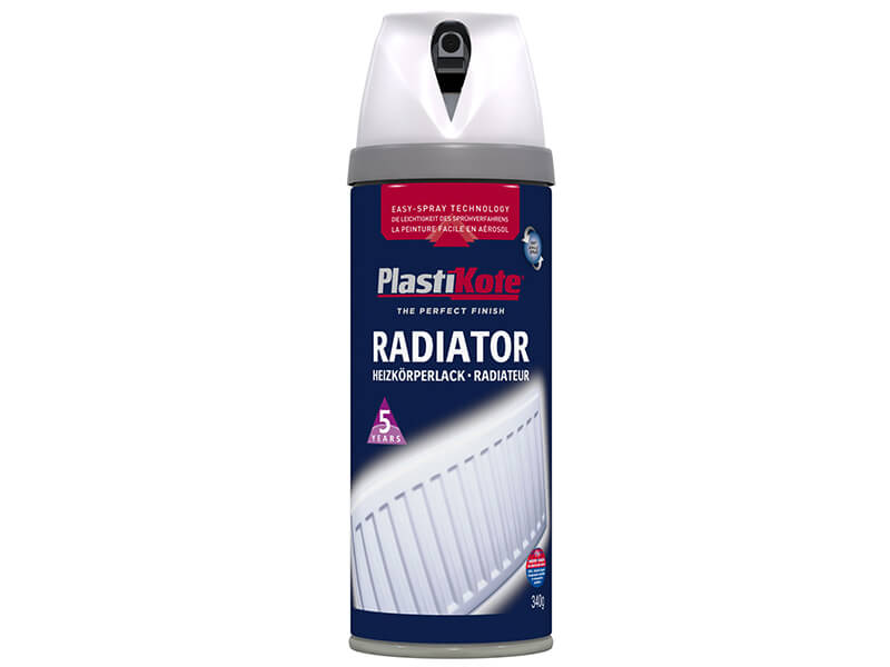 PlastiKote radiator satin white spray paint aerosol, 400ml