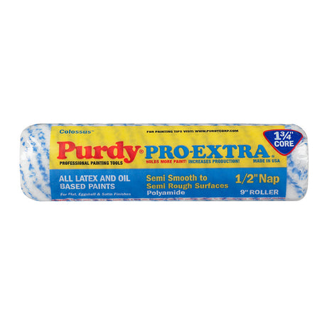 Purdy Colossus P-X 9 inch roller sleeve with 0.5 inch medium pile nap on white background