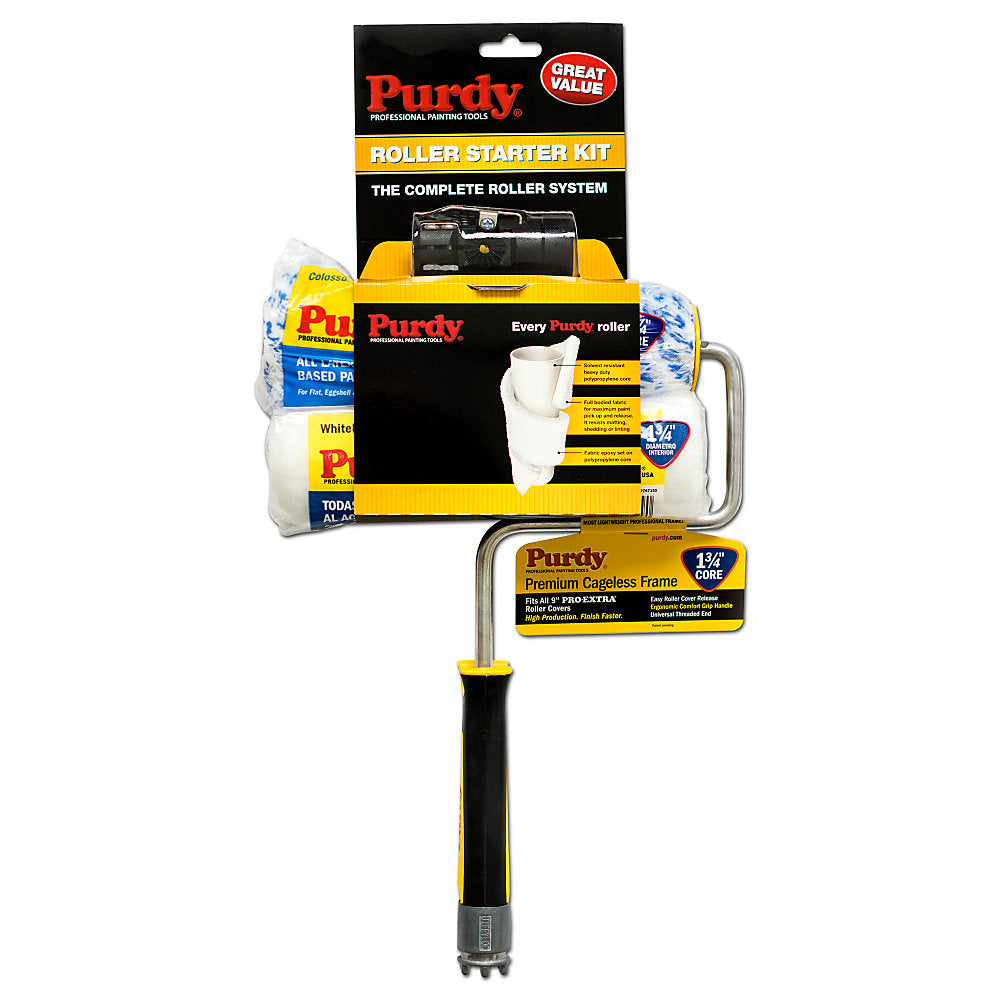 Purdy Mini Jumbo Roller Starter Kit packaging showing frame and tray