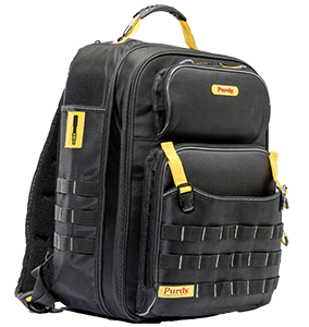 Purdy Painters Backpack rugged black tool bag studio shot