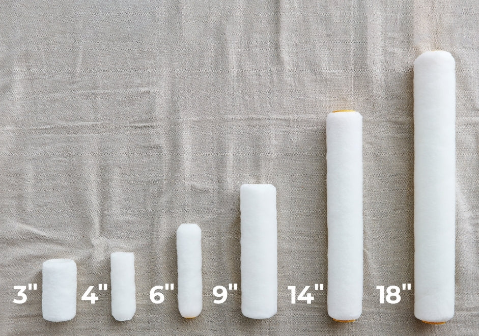 Comparison of Purdy roller sizes including jumbo mini rollers