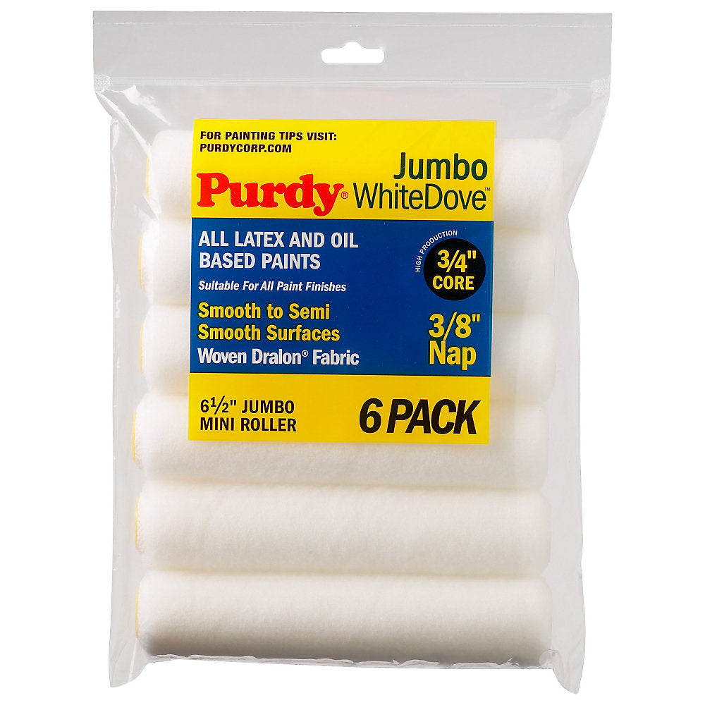 Purdy White Dove Jumbo mini roller sleeve 6.5 inch pack of 6 shown on white background