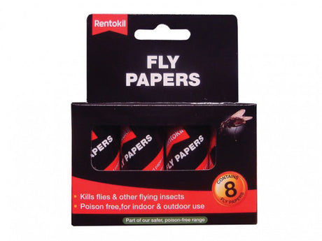 Rentokil traditional flypapers pack of 8, non-toxic sticky fly trap packaging