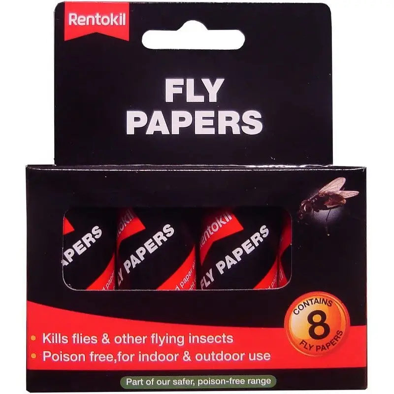 Rentokil flypaper 8 pack box, insecticide free sticky fly trap for greenhouses and kitchens