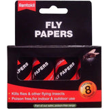 Rentokil flypaper 8 pack box, insecticide free sticky fly trap for greenhouses and kitchens
