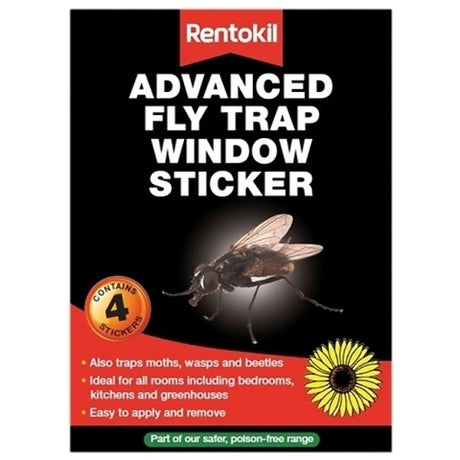 Rentokil Advanced Window Fly Trap RKLFW35 pack of 4 insecticide-free window stickers