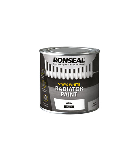Ronseal Stay White Radiator Paint Matt 250ml can front