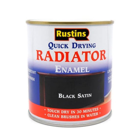 Rustins Quick Dry Radiator Paint Black Satin 250ml can