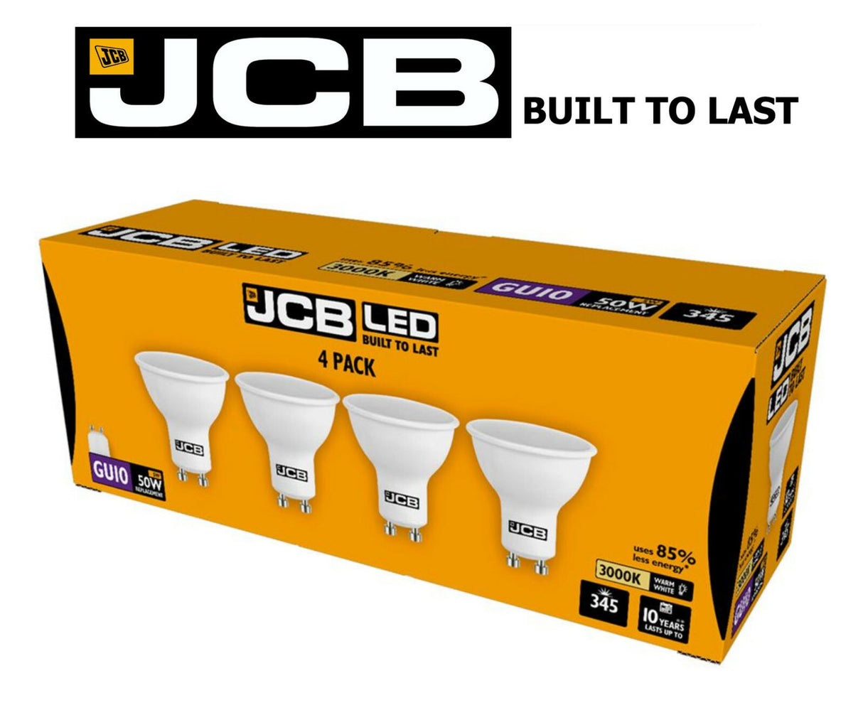 JCB GU10 LED bulb 5W 50W replacement warm white 3000K lit close-up