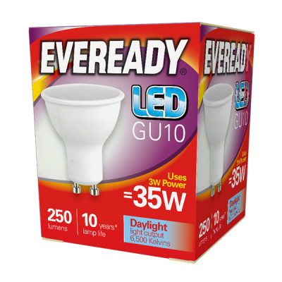 Eveready GU10 LED bulb 250 lumen 6500K daylight, GU10 twist-fit base