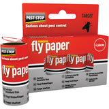 Pest-Stop sticky flypaper roll close-up, non-toxic household fly trap strip