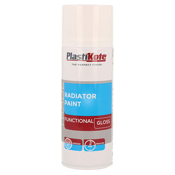 PlastiKote Radiator Spray Paint 400ml aerosol can, gloss white finish