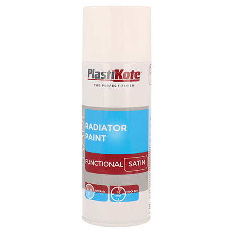 PlastiKote Trade Radiator Spray Paint Satin White 400ml aerosol can