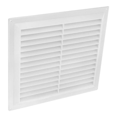 Securit 9 x 9 inch white plastic louvre air vent cover front view