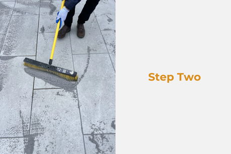 Sweeping Joint-It Elite jointing compound into paving joints during application