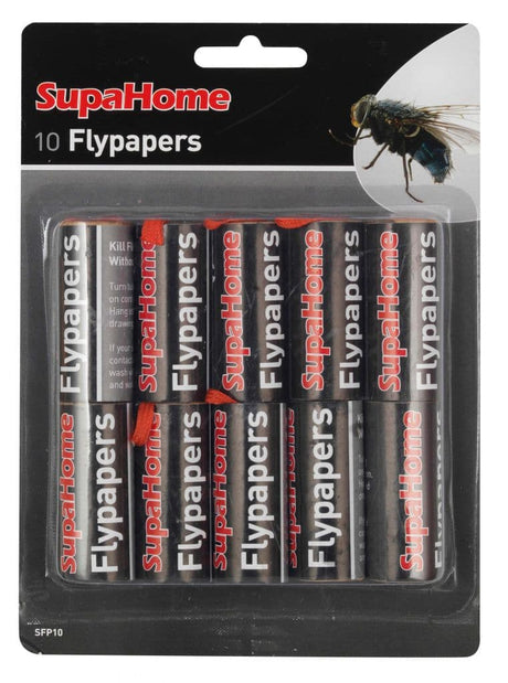 SupaHome Flypapers pack of 10 box, non-toxic vanilla scented flypaper packaging