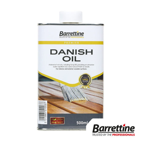 Barrettine Danish Oil 500ml tin, traditional hard drying oil finish for bare wood