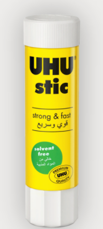 UHU glue stick 8g with cap removed showing solid glue