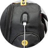 Close up of the external USB connector on the Purdy Painters Backpack