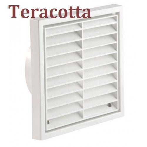 100mm terracotta fixed louvre grille for round ducting, front view