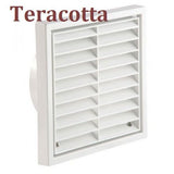 100mm terracotta fixed louvre grille for round ducting, front view
