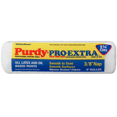 Purdy White Dove roller sleeve shown in its branded packaging