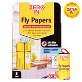 Zero In Fly Papers 8 Pack, group shot of the individual sticky fly trap papers