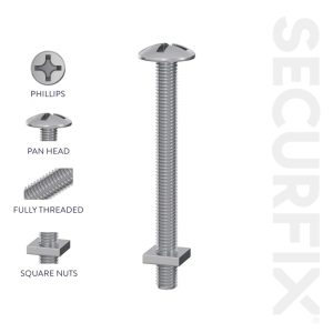 Securfix Roofing Bolts With Nuts - M6 x 3 15/16"-M6 x 100mm | Pack of 100 - T10970C