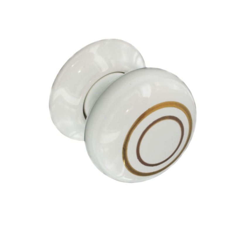 Securit Ceramic Door Knobs White/Gold Lines (Pair) - 60mm - S3281